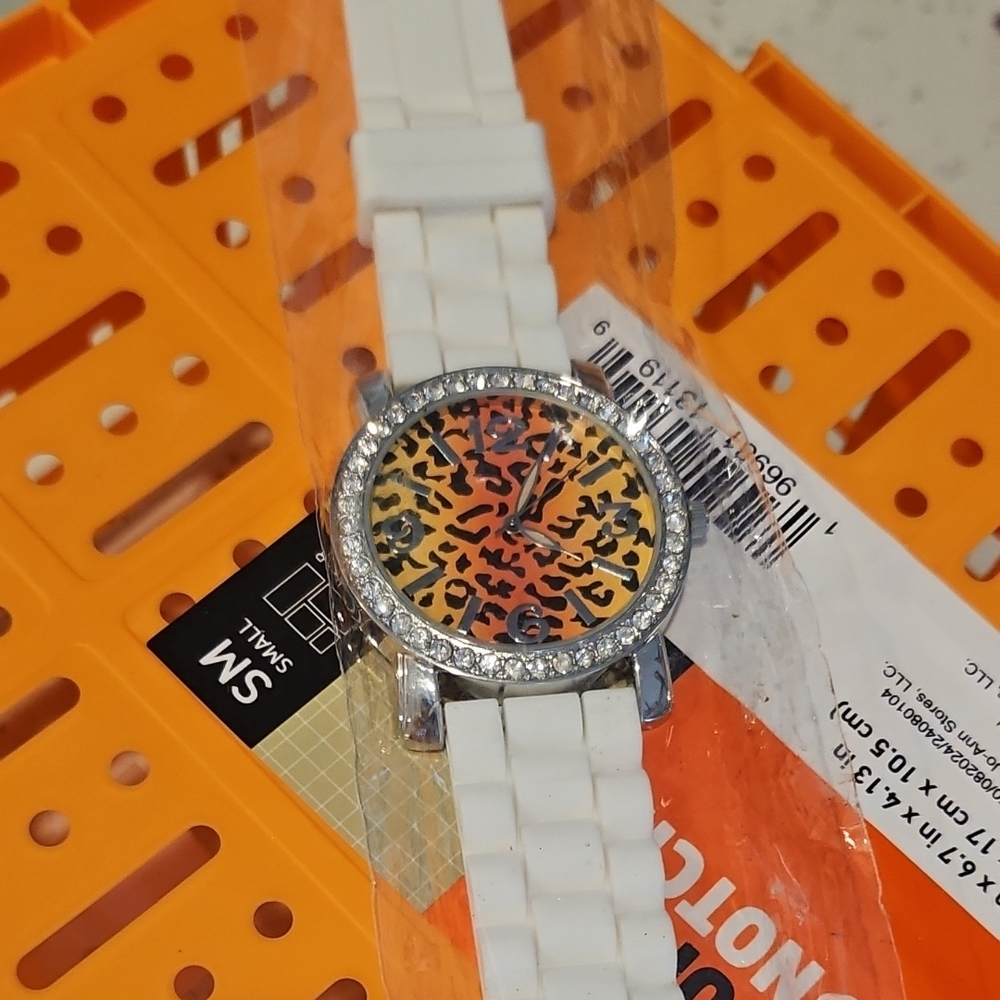 Geneva White and Orange Leopard Print Women's Watch